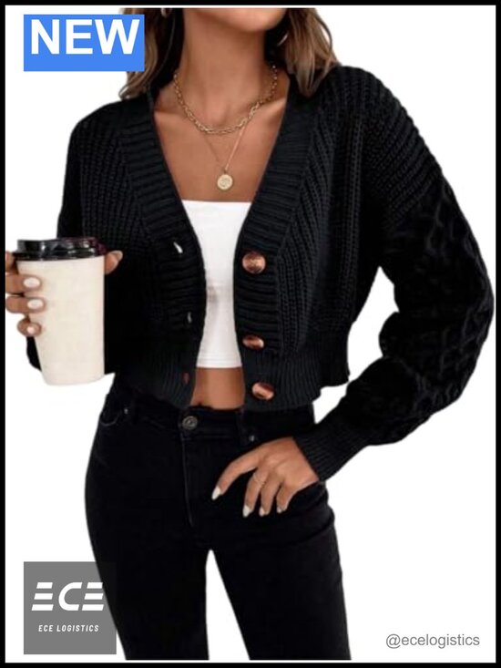 Sweaters - Cable Knit Button Down Drop Shoulder Chunky Sweater Cardigan
